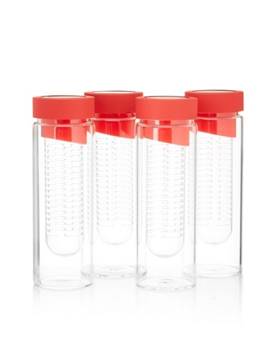 AdNArt Set of 4 Flavour-It Fruit Infuser Glass Water Bottles, Red/Red, 20-Oz.