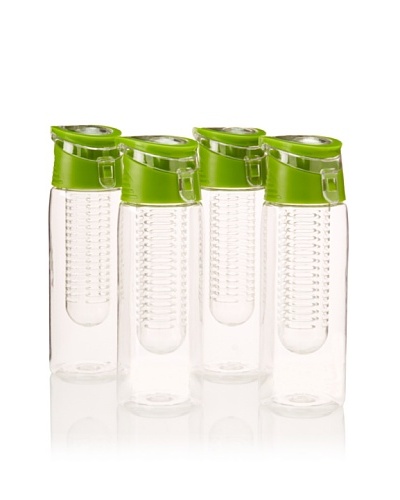 AdNArt Set of 4 Flavour-It Fruit Infuser Tritan Water Bottles, Green, 20-Oz.