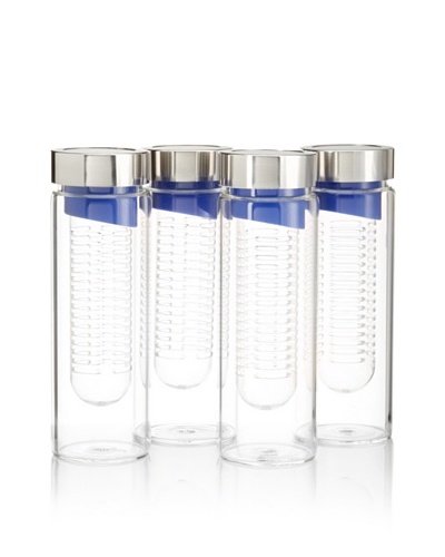 AdNArt Set of 4 Flavour-It Fruit Infuser Glass Water Bottles, Blue/Silver, 20-Oz.As You See