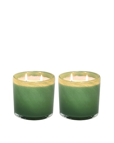 Alassis Set of 2 14-Oz. Art Glass Candles, Eucalyptus and Bamboo, Green