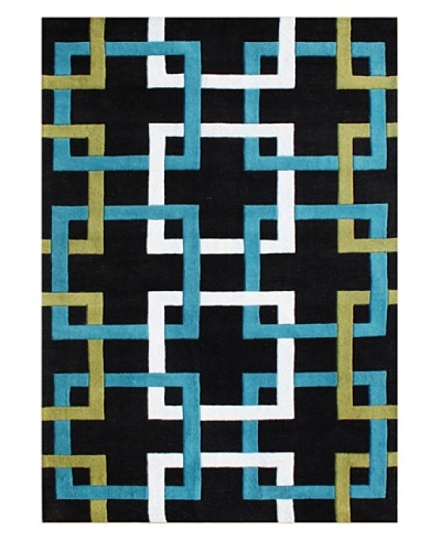 Alliyah Rugs Metro Puzzle Rug, Black/Green/Blue/Charcoal, 5' x 8'