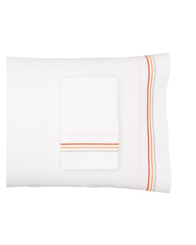 Anne de Solène Pair of Color Line Pillowcases, White/Paprika, Standard
