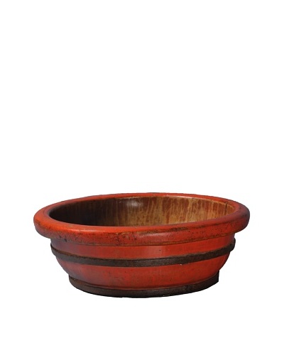 Antique Revival Wooden Oval-Shaped Basin, Red