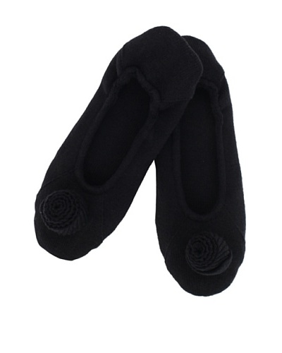 a&R Cashmere Slippers with Flower [Black]