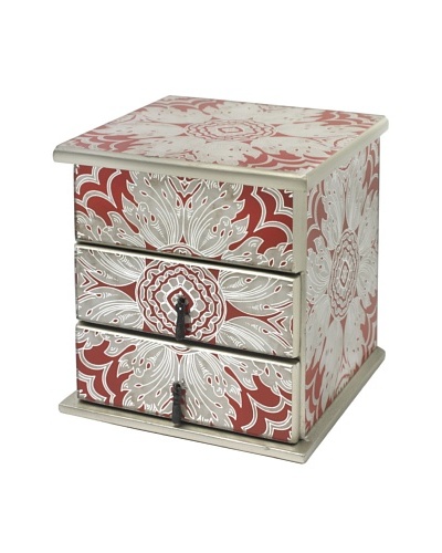 Arcadia Home Tomato Reverse-Painted Mirror Jewelry Box with 2 Drawers & Lift-Up Lid