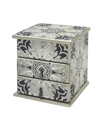 Arcadia Home Midnight Reverse-Painted Mirror Jewelry Box with 2 Drawers & Lift-Up Lid