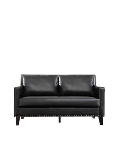 Armen Living Dallas Loveseat with Leather and Cowhide Side Panels, Black