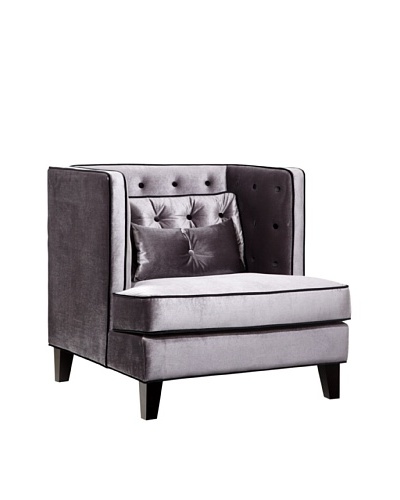 Armen Living Moulin Chair in Velvet with Contrast Piping, Gray/Black