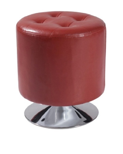 Armen Living Ruby Bonded Leather Round Ottoman, Red
