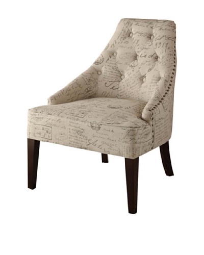 Armen Living Devonshire Chair in Vintage French Print Fabric, Off-White