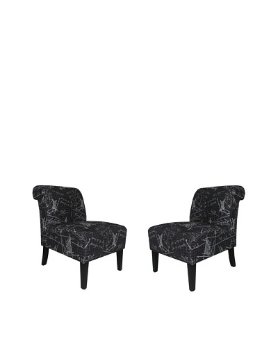 Armen Living Set of 2 Modern Accent Chairs in Architectural Fabric, Black