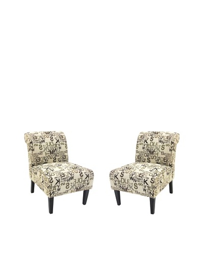 Armen Living Set of 2 Modern Accent Chairs, Cream