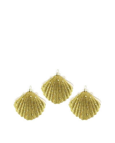 Artisan Glass by Seasons Designs Set of 3 Seashell Glass Ornaments, Gold
