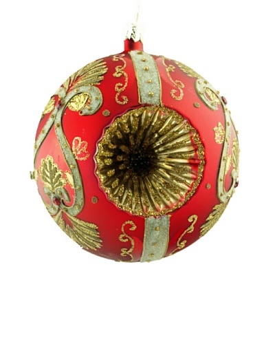 Artisan Glass by Seasons Designs Decorated Glass Ornament with Double Witch's Eye, Red/Gold