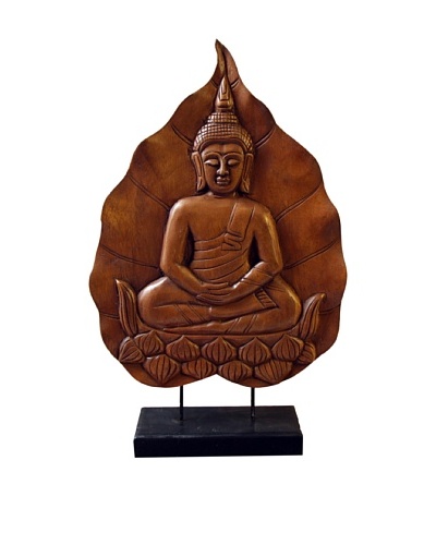 Asian Art Imports Carved Buddha Meditating on a Lotus Flower