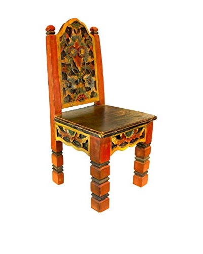Asian Loft Carved and Painted Sunat Chair, Red