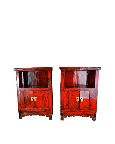 Asian Loft Shandong Dynasty Pair of Bedside Cabinets