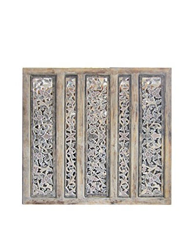 Asian Loft Carved Five Panel Screen Wall Décor, Multicolored