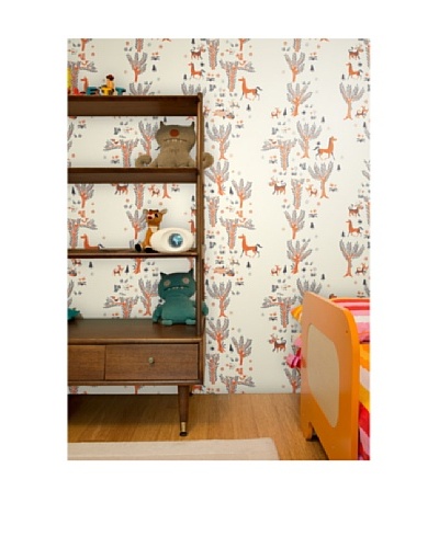 Astek Wall Coverings Set of 2 Tangerine Forest Picnic Wall Tiles by Jim Flora