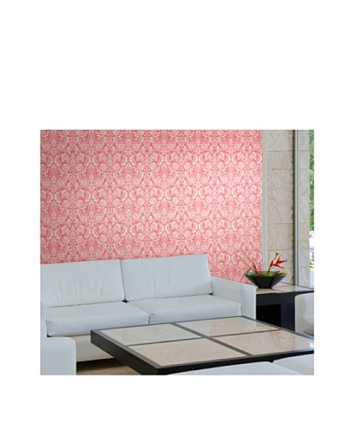 Astek Wall Coverings Set of 2 Floral Diamond Damask Wall Tiles, Red