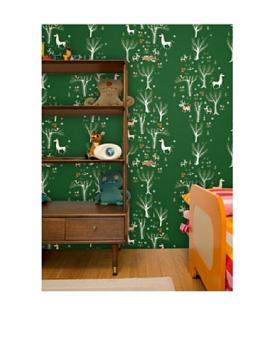 Astek Wall Coverings Set of 2 Green Forest Picnic Wall Tiles by Jim Flora