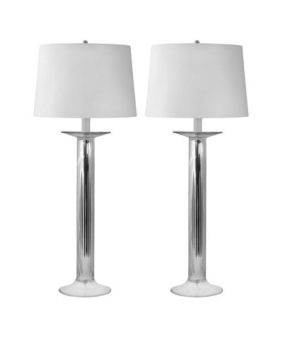Aurora Lighting Set of 2 Mercury Glass Fluted Column Table Lamps, Silver