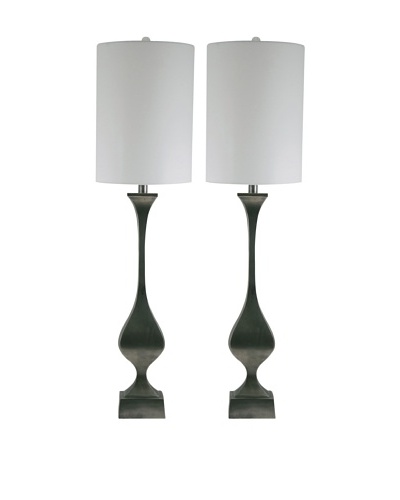 Aurora Lighting Set of 2 Cast Aluminum Candlestick Lamps, Black