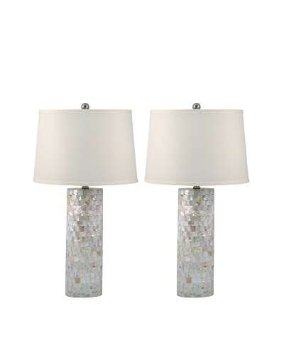 Aurora Lighting Set of 2 Mother-of-Pearl Cylinder Table Lamps, Off-White