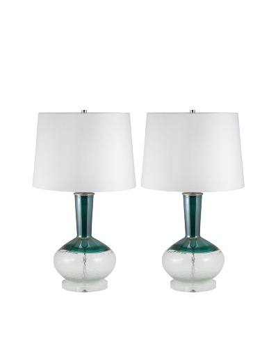 Aurora Lighting Hand Cut Glass with Teal Blue Top Table Lamp, set of 2