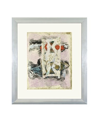 Aviva Stanoff One-of-a-Kind Handpainted Pink & Beige Framed Lithograph