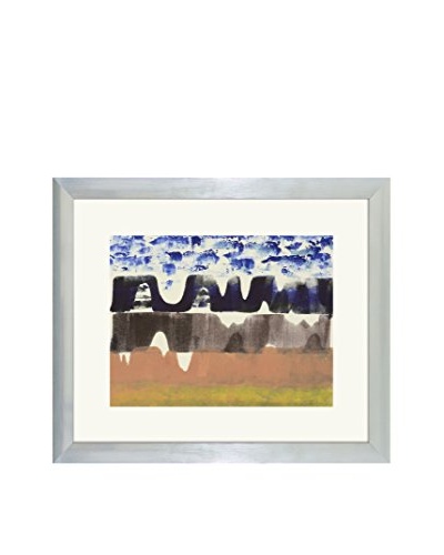 Aviva Stanoff One-of-a-Kind Handpainted Blue & Peach Framed Lithograph