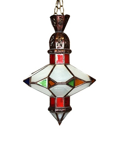 Badia Design Brass Saucer Multi-Color Glass Lantern