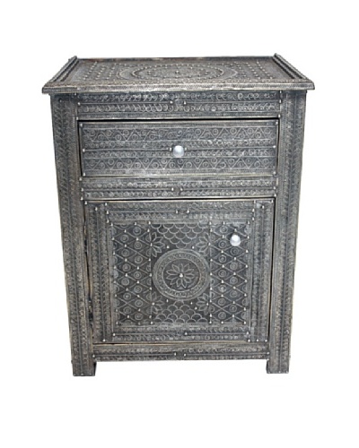 Badia Design Moroccan Filigree Wooden Nightstand, Silver
