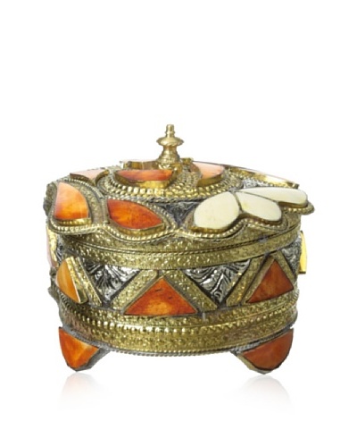 Badia Design Metal & Bone Ornate Jewelry Box, Orange/White
