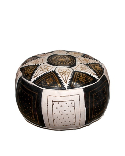 Badia Design Round Leather Star Design Ottoman, Brown/White