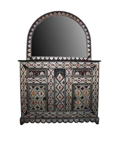 Badia Design Metal & Bone Mirror Cabinet, Brown/Beige/Orange