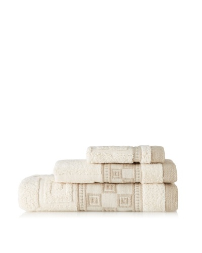 Belle Époque Ecru Squares 3-Piece Towel Set, Linen/Ecru