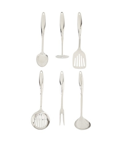 BergHOFF Straight Line 7-Piece Kitchen Utensil Set with Stand, Silver