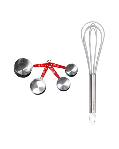 BergHOFF 5-Piece Whisk & Measuring Cup Set, Silver/Red
