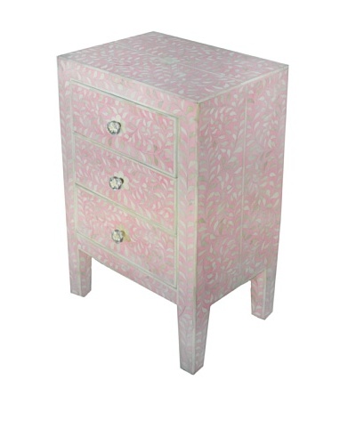 Bethel Bone Inlay 3-Drawer Bed Side Table, Pink