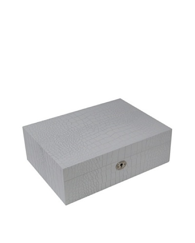 Bey-Berk Croc-Embossed Wood Jewelry Box, White
