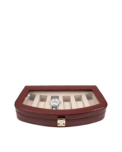 Bey-Berk 6-Watch Leather Case with Glass Top & Locking Clasp, Brown