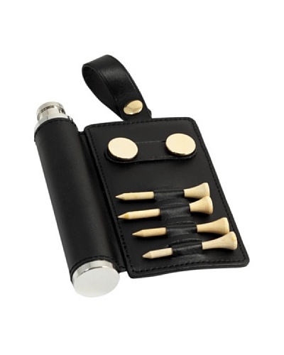 Bey-Berk Leather-Covered Stainless Steel 2 Oz. Flask with Golf Tees & Ball Markers