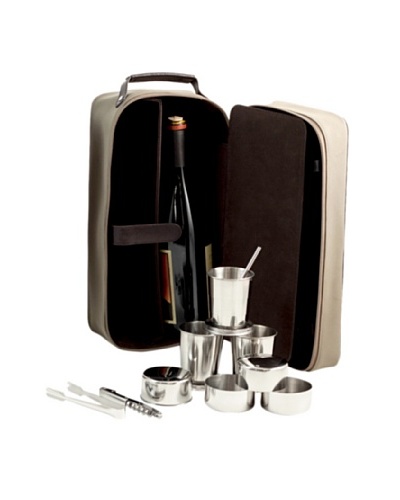 Bey-Berk 7-Piece Travel Bar Set with Ultra Suede & Leather Case, Brown