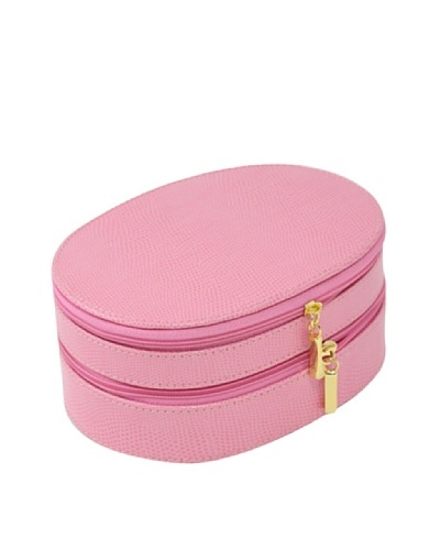 Bey-Berk Reptile-Embossed Leather 2-Level Jewelry Case, Pink