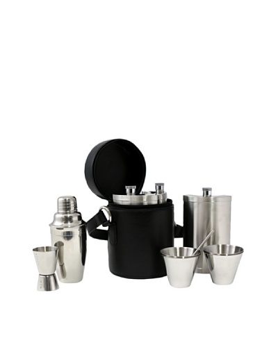 Bey-Berk 10-Piece Stainless Steel Bar Set with Leather Carrying Case, Black