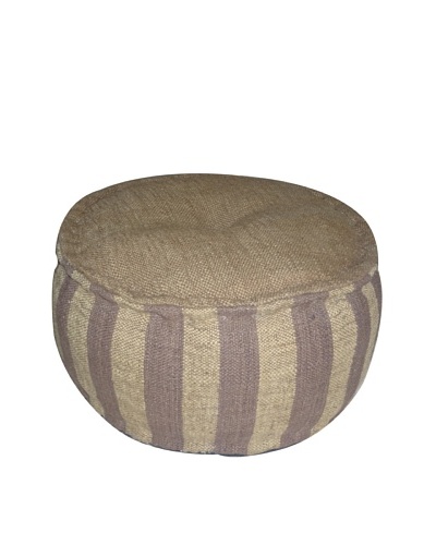 Boheme Collection Wool Jute Pouf, Round, Multi
