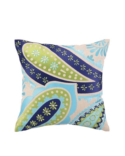 Brejer Boho-Chic Embellished Down Pillow, Blue/Green, 16 x 16