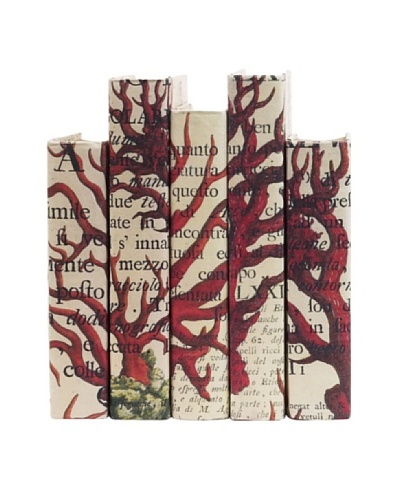 By Its Cover Hand-Rebound Set of 5 Red Coral Decorative Books, I,