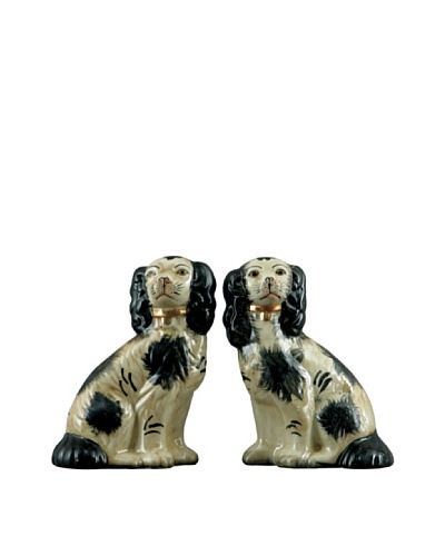 Oriental Danny Pair of Black and White Dogs with Collars